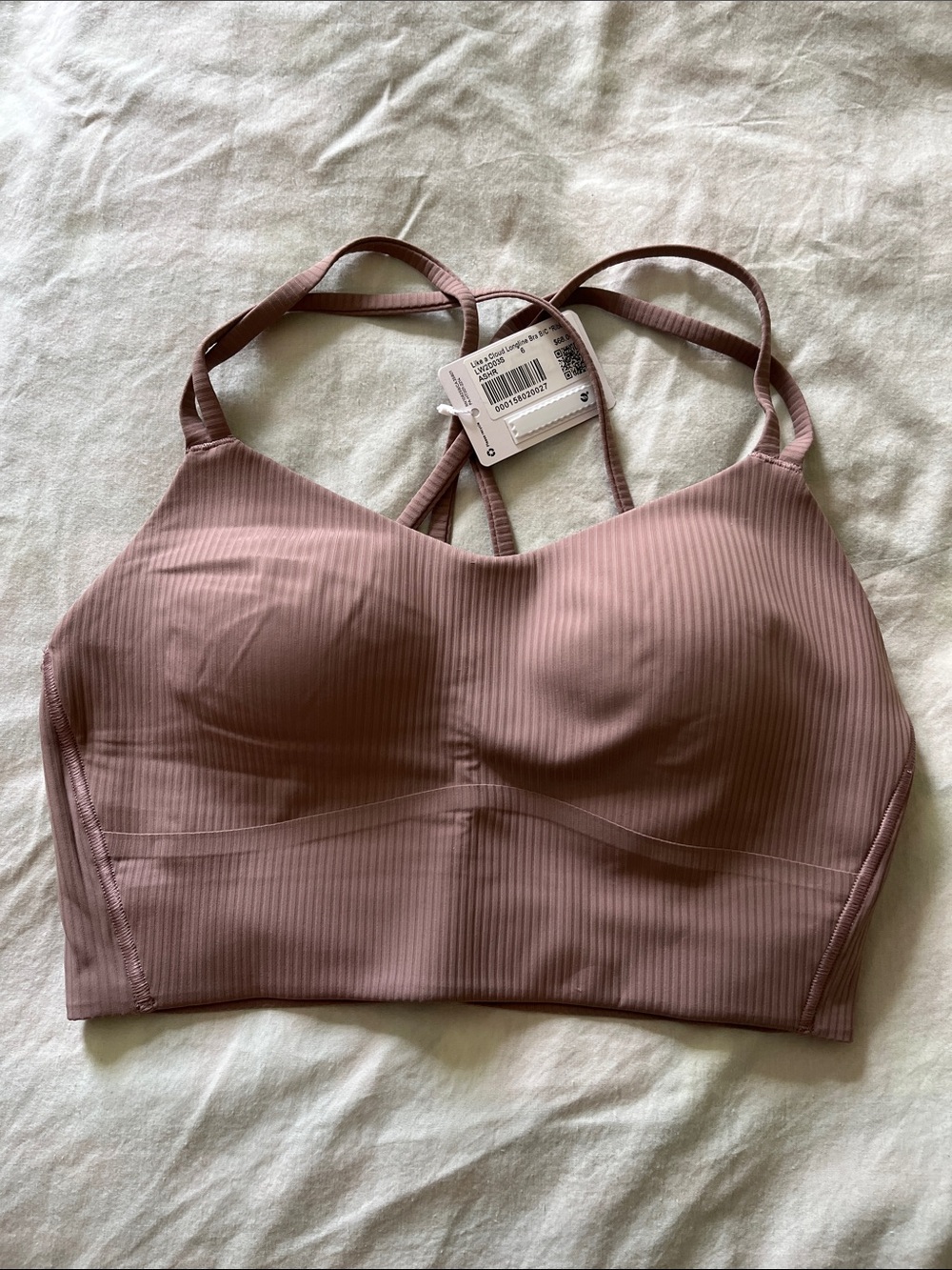 🆕 Lululemon Like a Cloud Longline Bra B/C Ribbed in Ashen Rose, size 6-sold out